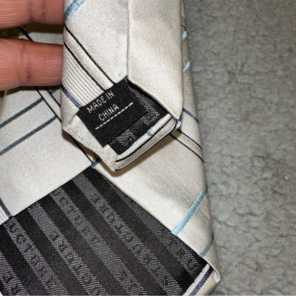 Structure Men's Tie Silver Gray 100% Silk Windowpane Plaid 58" - Picture 8 of 9